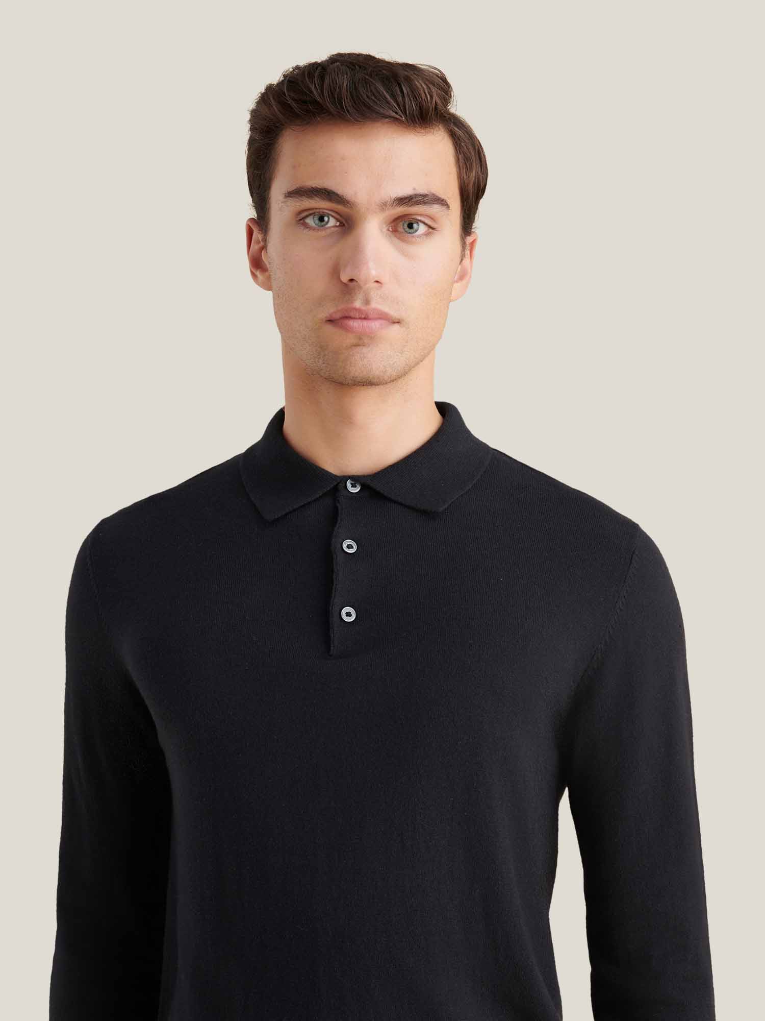 Peckham Rye Knit L/S Black Polo Shirt